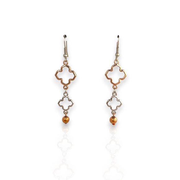 Necklace & Earring Set, Silver-Copper Tone, Quatrefoil Design, 30"- 33" - Picture 3 of 9